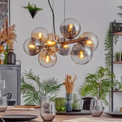 Gastor Suspension, Boule lumineuse, Suspension Ambre, Clair, Fumé, 8 lumières