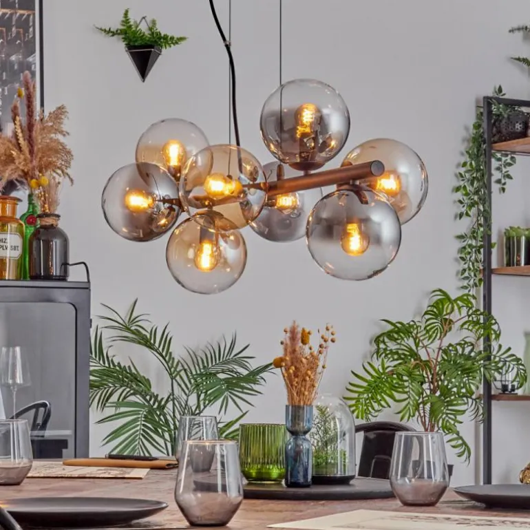 Gastor Suspension, Boule lumineuse, Suspension Ambre, Clair, Fumé, 8 lumières