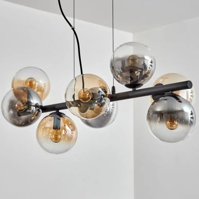 Gastor Suspension, Boule lumineuse, Suspension Ambre, Clair, Fumé, 8 lumières