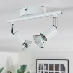 Gjedso Plafonnier, Spot de plafond LED Chrome, Blanc, 2 lumières