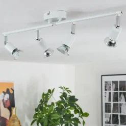 Gjedso Plafonnier, Spot de plafond LED Chrome, Blanc, 4 lumières