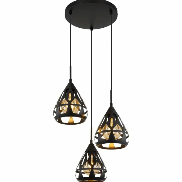Hassan Suspension Luminaires Globo Lighting Noir, 3 lumières