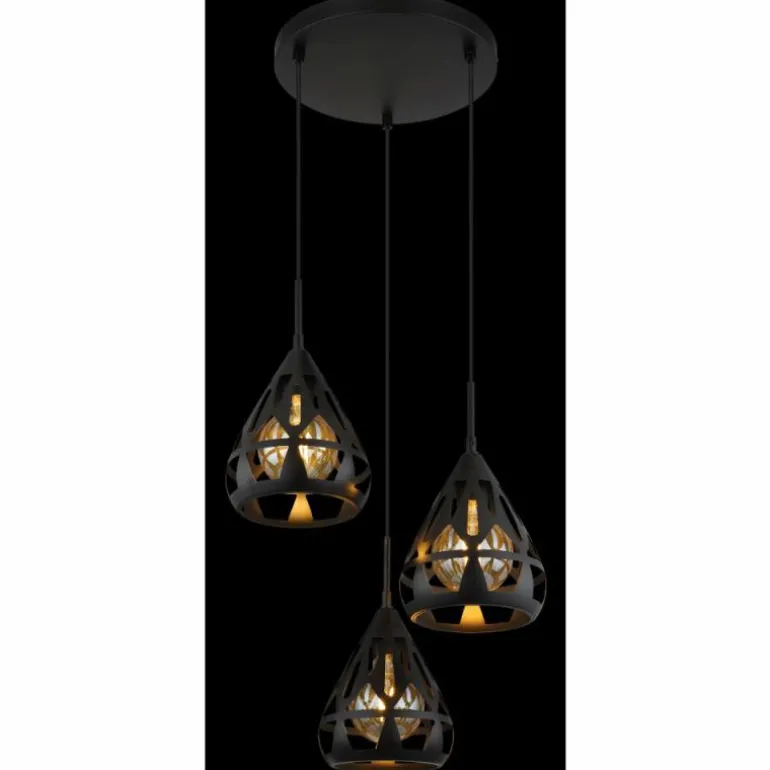 Hassan Suspension Luminaires Globo Lighting Noir, 3 lumières