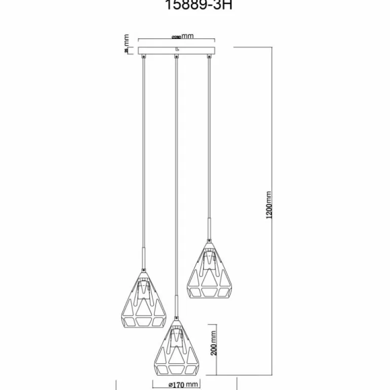 Hassan Suspension Luminaires Globo Lighting Noir, 3 lumières