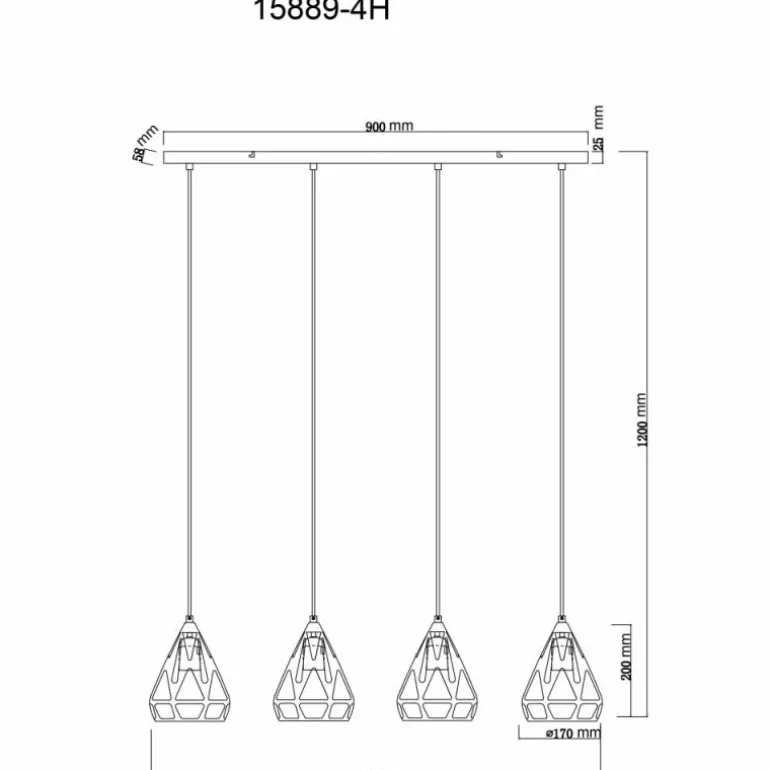 Hassan Suspension Luminaires Globo Lighting Noir, 4 lumières