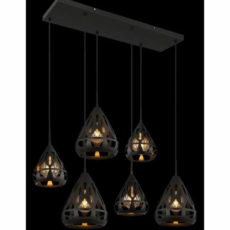Hassan Suspension Luminaires Globo Lighting Noir, 6 lumières