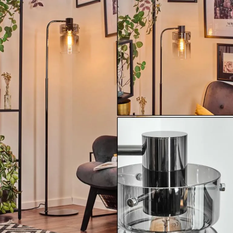 Hasvik Lampadaire Chrome, Noir, 1 lumière