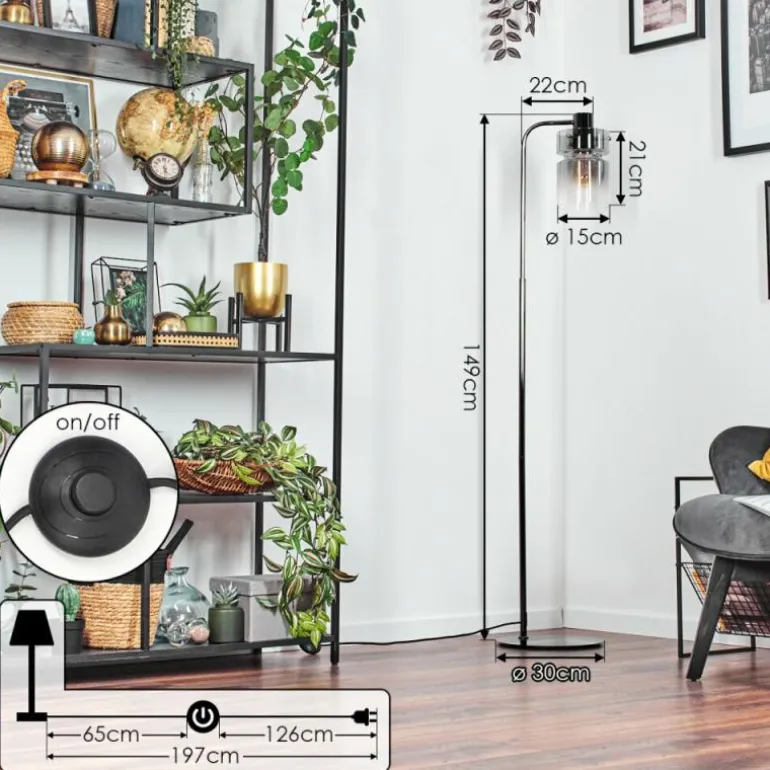 Hasvik Lampadaire Chrome, Noir, 1 lumière