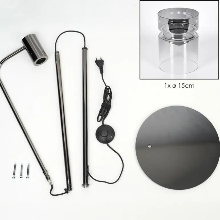 Hasvik Lampadaire Chrome, Noir, 1 lumière