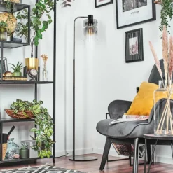 Hasvik Lampadaire Chrome, Noir, 1 lumière