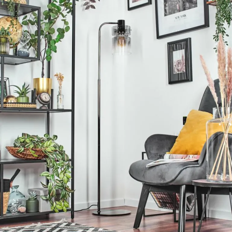 Hasvik Lampadaire Chrome, Noir, 1 lumière