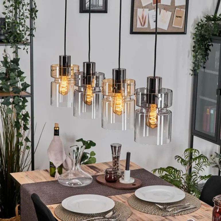Hasvik Suspension, Suspension Ambre, Chrome, Clair, Fumé, 4 lumières