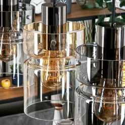 Hasvik Suspension, Suspension Ambre, Chrome, Clair, Fumé, 4 lumières