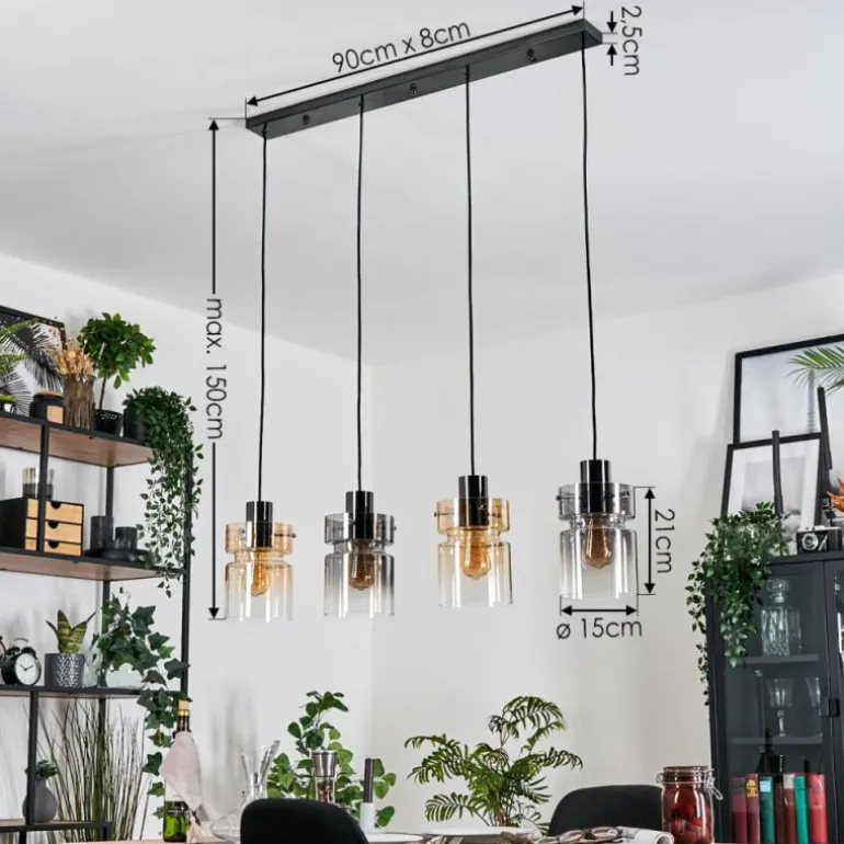 Hasvik Suspension, Suspension Ambre, Chrome, Clair, Fumé, 4 lumières