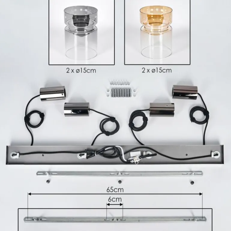 Hasvik Suspension, Suspension Ambre, Chrome, Clair, Fumé, 4 lumières