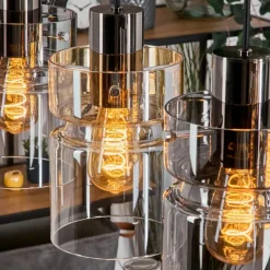 Hasvik Suspension, Suspension Ambre, Chrome, Clair, Fumé, 4 lumières