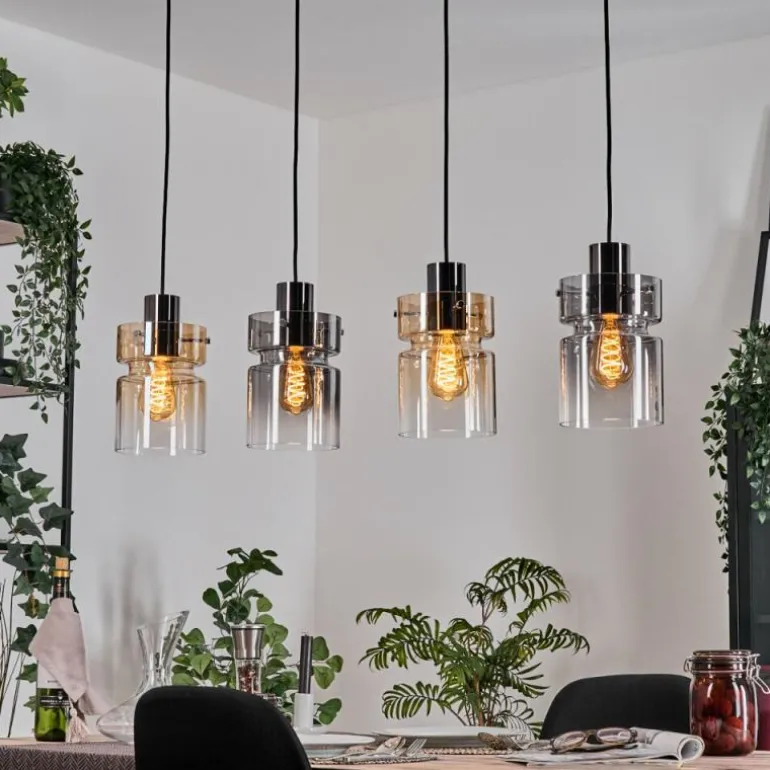 Hasvik Suspension, Suspension Ambre, Chrome, Clair, Fumé, 4 lumières