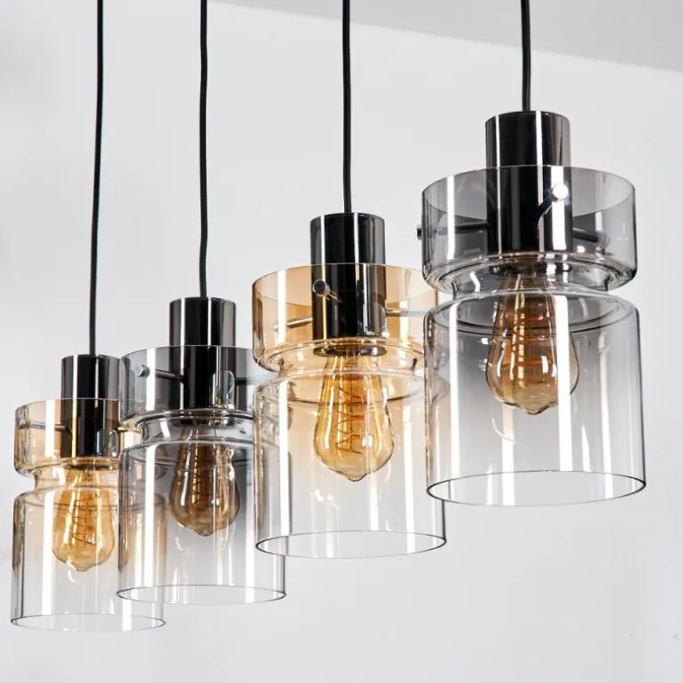 Hasvik Suspension, Suspension Ambre, Chrome, Clair, Fumé, 4 lumières