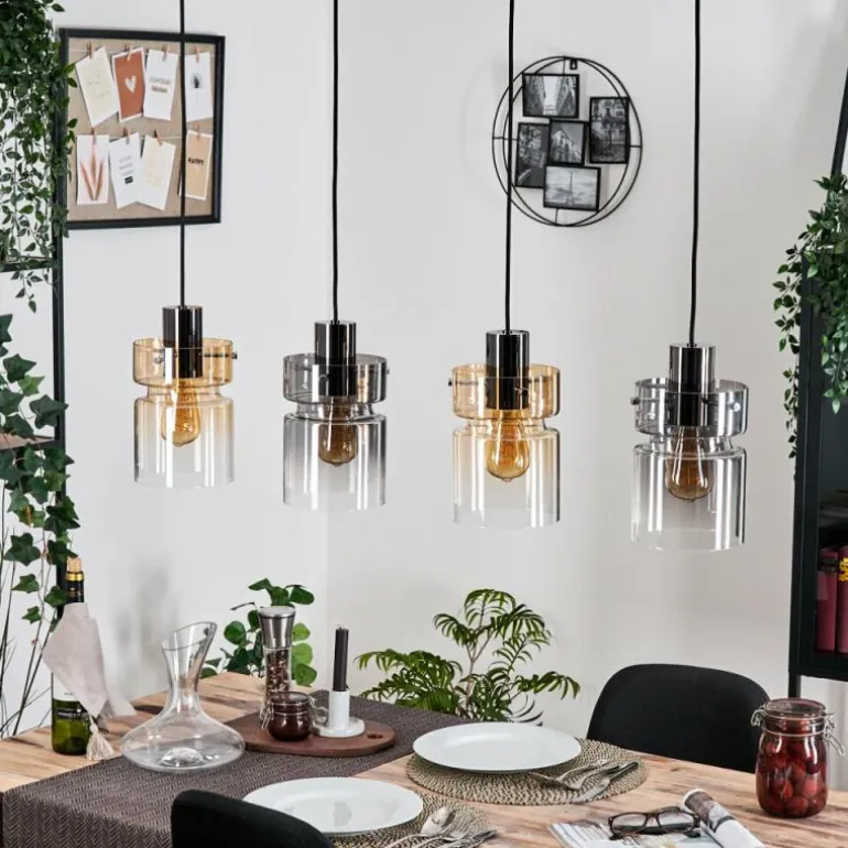 Hasvik Suspension, Suspension Ambre, Chrome, Clair, Fumé, 4 lumières