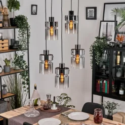 Hasvik Suspension, Suspension Chrome, Noir, 5 lumières