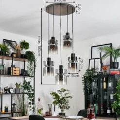 Hasvik Suspension, Suspension Chrome, Noir, 5 lumières