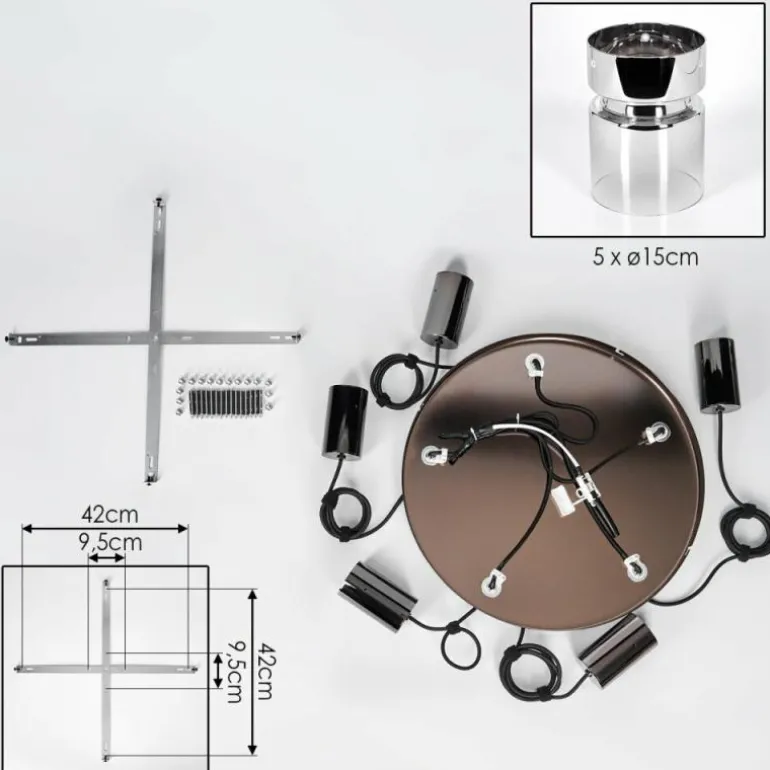 Hasvik Suspension, Suspension Chrome, Noir, 5 lumières