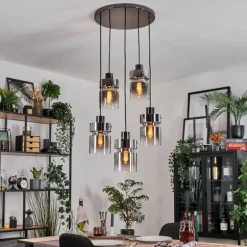 Hasvik Suspension, Suspension Chrome, Noir, 5 lumières