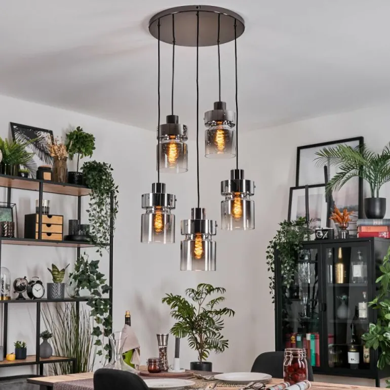 Hasvik Suspension, Suspension Chrome, Noir, 5 lumières