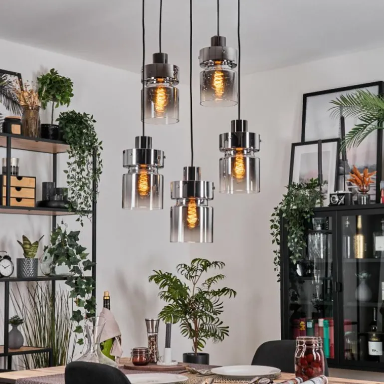 Hasvik Suspension, Suspension Chrome, Noir, 5 lumières