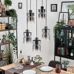 Hasvik Suspension, Suspension Chrome, Noir, 5 lumières