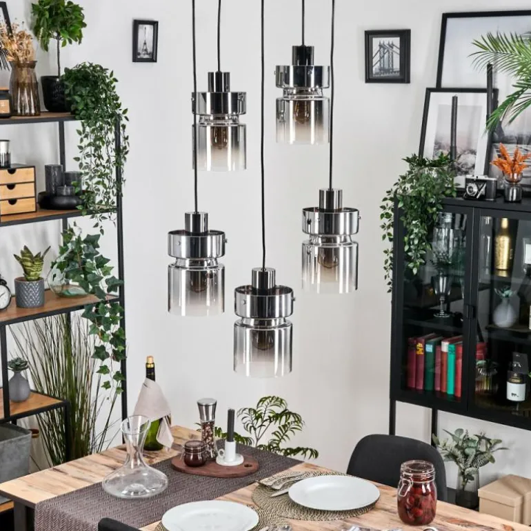 Hasvik Suspension, Suspension Chrome, Noir, 5 lumières