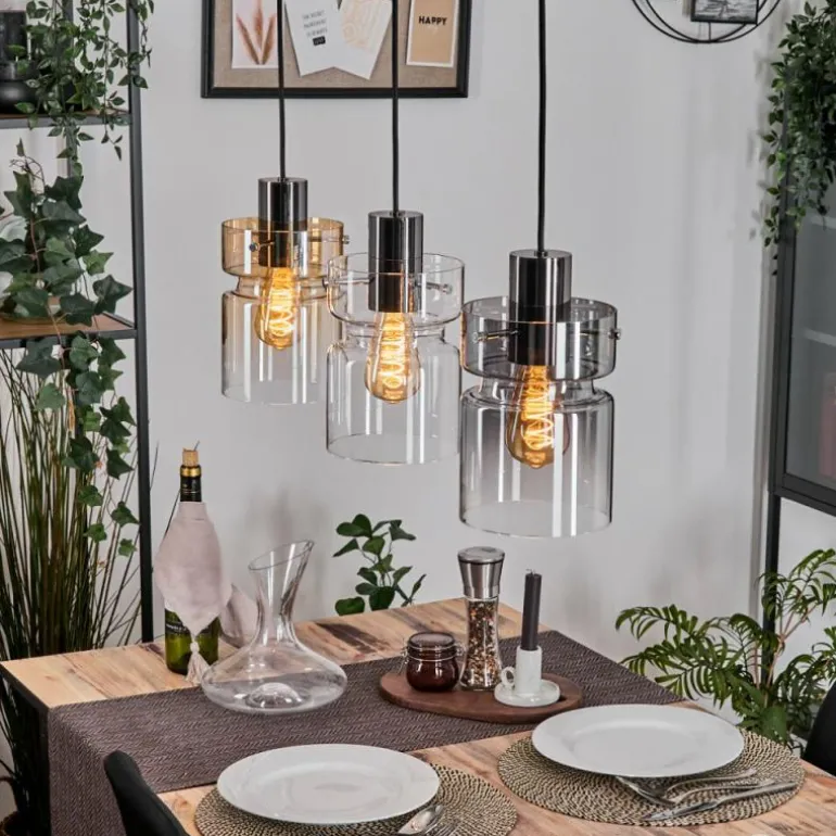 Hasvik Suspension, Suspension Chrome, Noir, 3 lumières