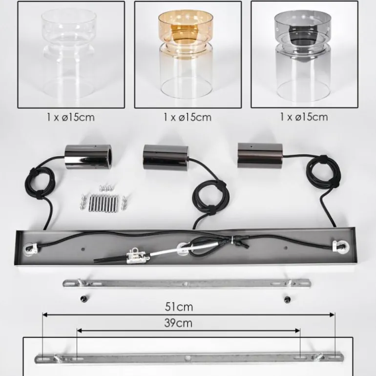 Hasvik Suspension, Suspension Chrome, Noir, 3 lumières