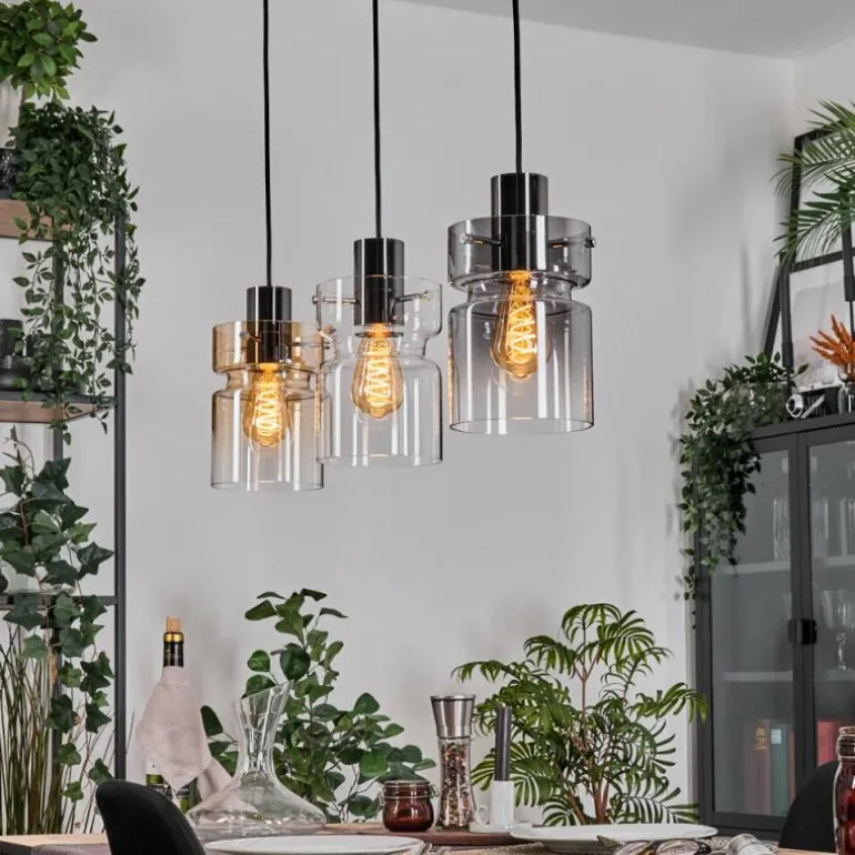 Hasvik Suspension, Suspension Chrome, Noir, 3 lumières