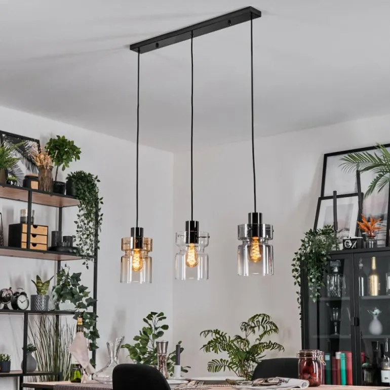 Hasvik Suspension, Suspension Chrome, Noir, 3 lumières