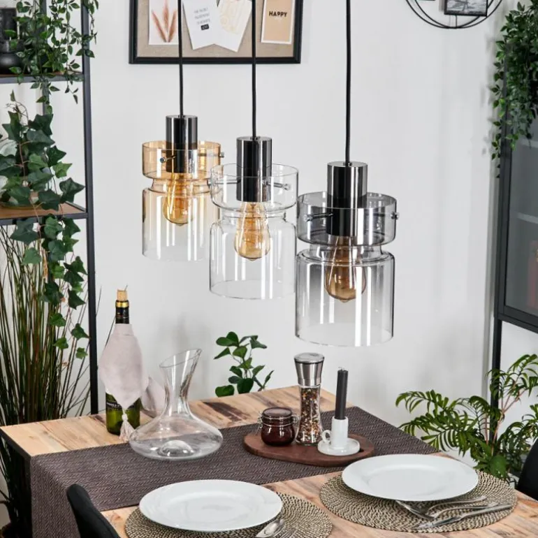 Hasvik Suspension, Suspension Chrome, Noir, 3 lumières