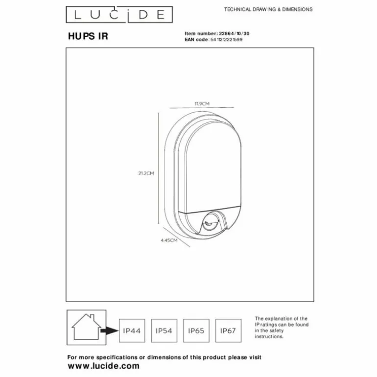 IR Lampe murale d´extérieur Luminaires Lucide LED Noir, 1 lumière, Détecteur de mouvement