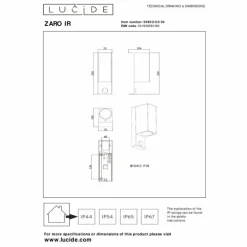 IR Lampe murale d´extérieur Luminaires Lucide Noir, 2 lumières, Détecteur de mouvement