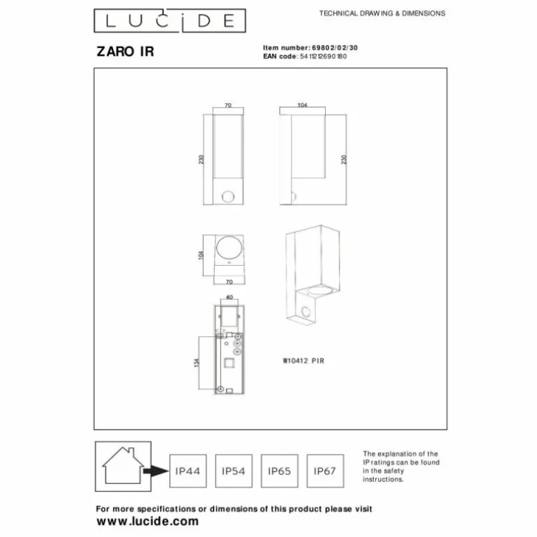 IR Lampe murale d´extérieur Luminaires Lucide Noir, 2 lumières, Détecteur de mouvement