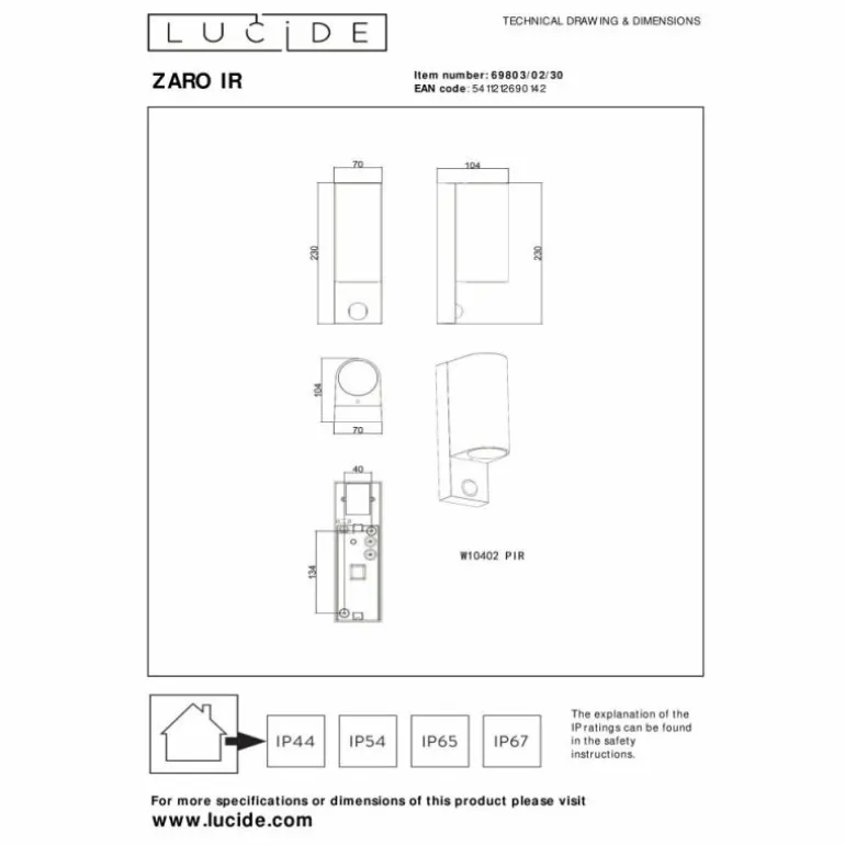 IR Lampe murale d´extérieur Luminaires Lucide Noir, 2 lumières, Détecteur de mouvement