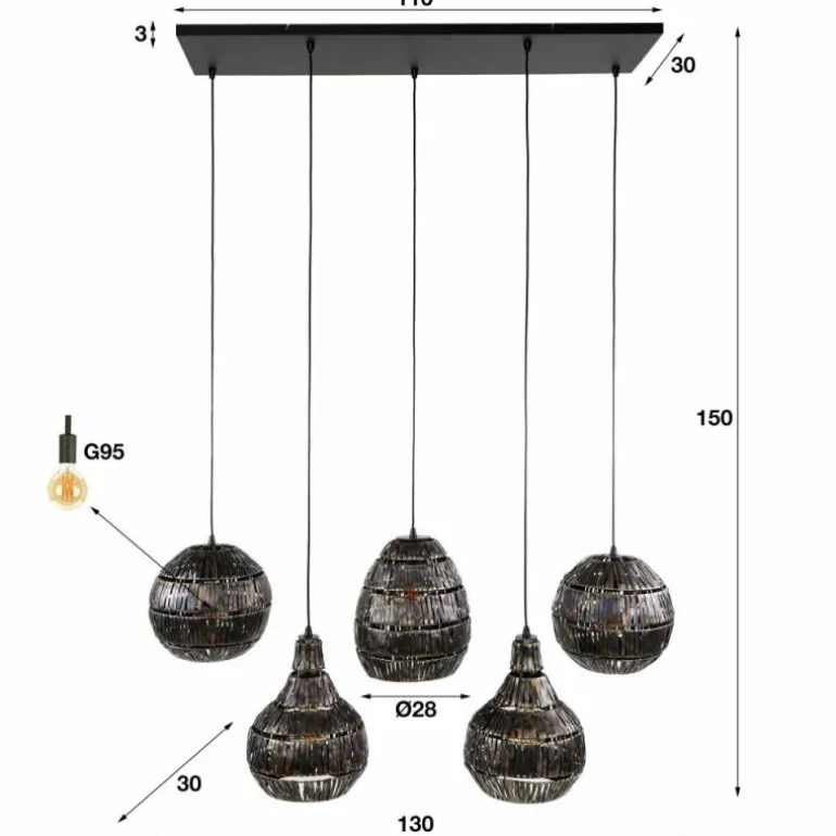 Jamprestes Suspension Brun, Noir, 5 lumières