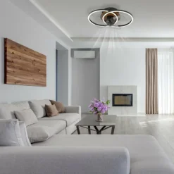 Karen Ventilateur de plafond lumineux Luminaires Globo Lighting LED Écru, Noir, 1 lumière, Télécommandes