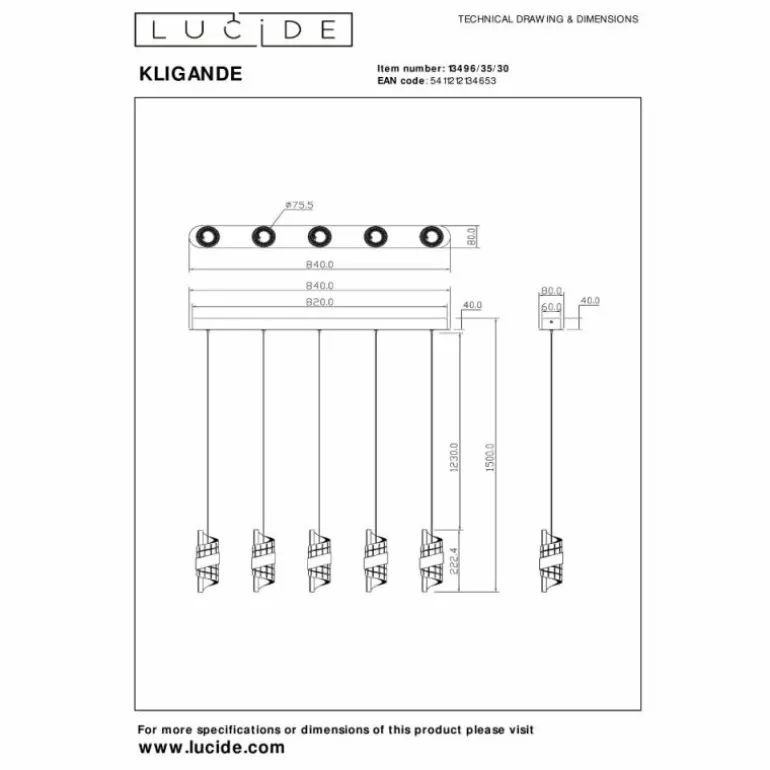 KLIGANDE Suspension Luminaires Lucide LED Noir, 5 lumières