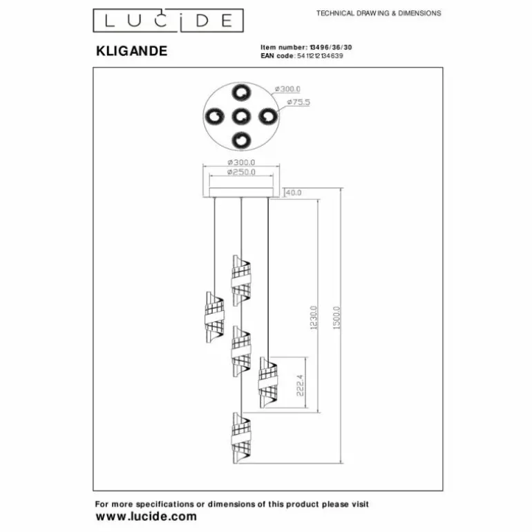 KLIGANDE Suspension Luminaires Lucide LED Noir, 5 lumières