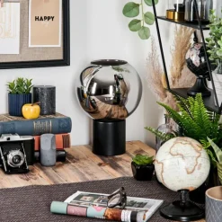 Koyoto Boule lumineuse, Lampe de bureau, Lampe à poser 20 cm Chrome, Fumé, 1 lumière