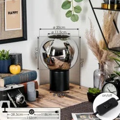 Koyoto Boule lumineuse, Lampe de bureau, Lampe à poser 20 cm Chrome, Fumé, 1 lumière