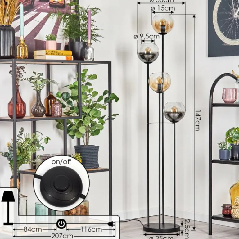 Koyoto Lampadaire 30 cm Ambre, Clair, Fumé, 4 lumières