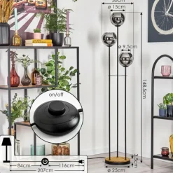 Koyoto Lampadaire 30 cm Bois foncé, Noir, 3 lumières