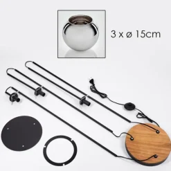 Koyoto Lampadaire 30 cm Bois foncé, Noir, 3 lumières