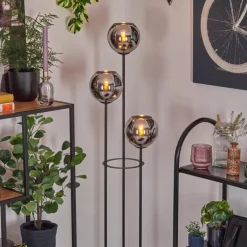 Koyoto Lampadaire 30 cm Bois foncé, Noir, 3 lumières